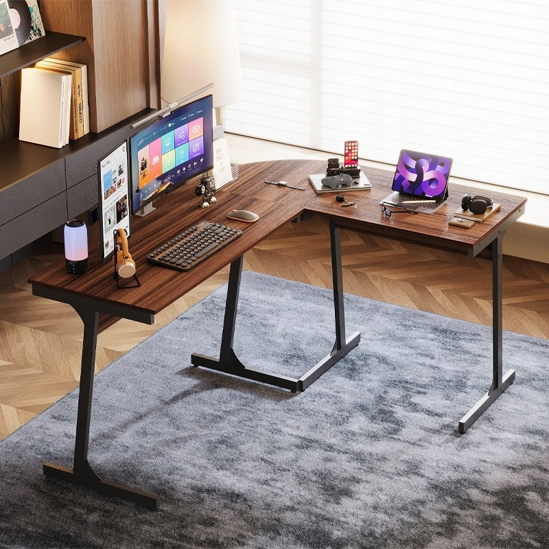 Birou de colț pentru calculator, modern, industrial, maro închis, stil loft, 148 cm