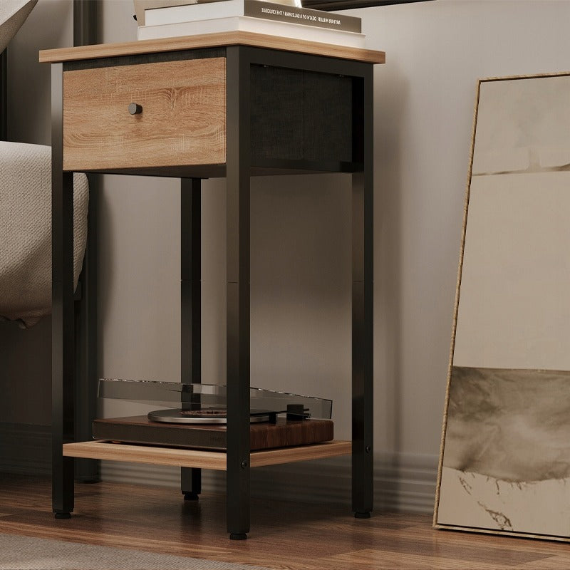 Noptieră cu sertare și raft, maro deschis, stil industrial loft, 51 cm