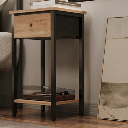 Noptieră cu sertare și raft, maro deschis, stil industrial loft, 51 cm