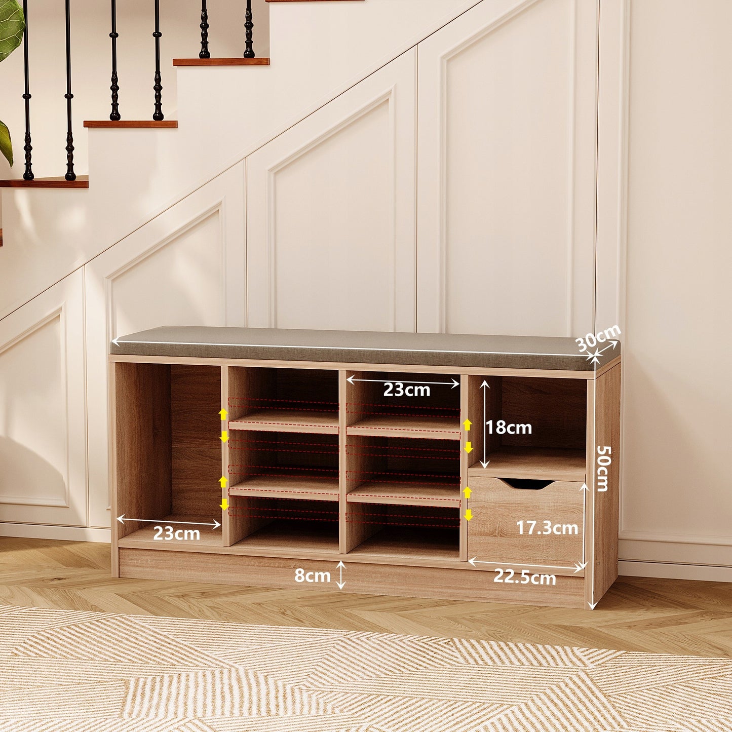 Dulap pentru pantofi cu scaun, stil loft, sonoma, hol, bancă cu sertar, 100 cm