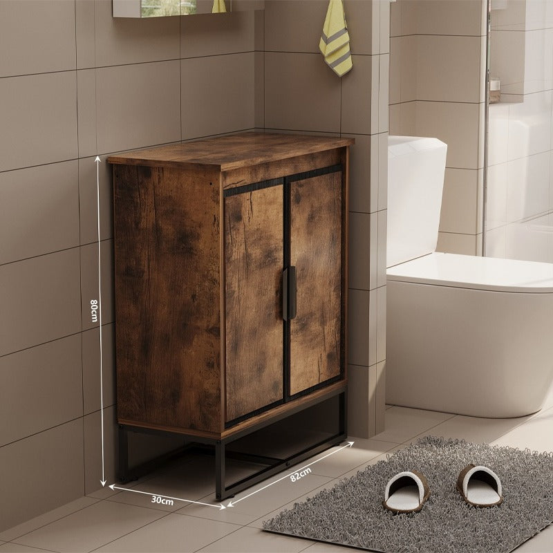 Unitate de baie cu uși tip loft, maro rustic și raft, 82 cm