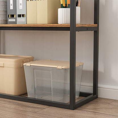 Etajeră industrială de birou, stil loft, din lemn, cu 2 rafturi, consolă, maro rustic.