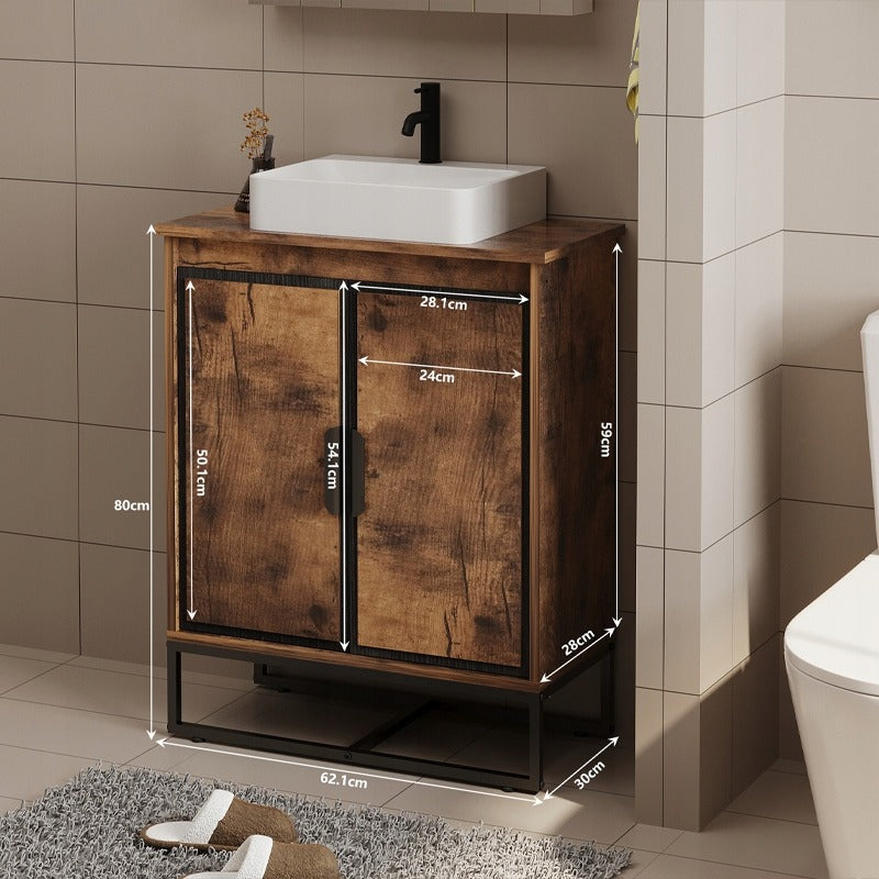 Unitate de baie cu uși tip loft, maro rustic și raft, 82 cm