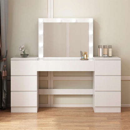 Masă de toaletă albă cu oglindă și sertare pentru machiaj glamour, în stil loft modern.