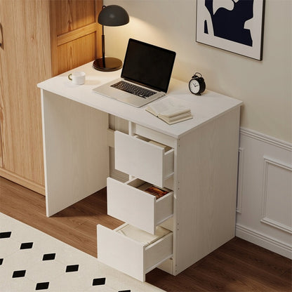 Birou pentru computer, alb, modern, cu sertare, stil loft, 90 cm