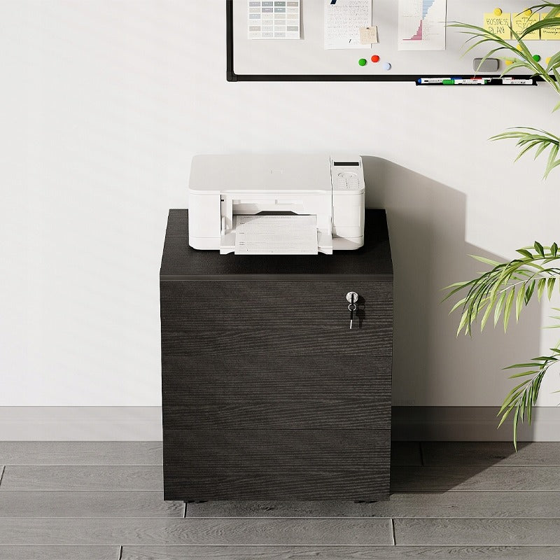 Container de birou pe roți cu sertare, dulap mobil cu încuietoare, negru