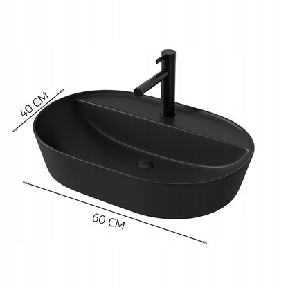 Chiuvetă ovală din ceramică neagră cu perforații mare 60 cm