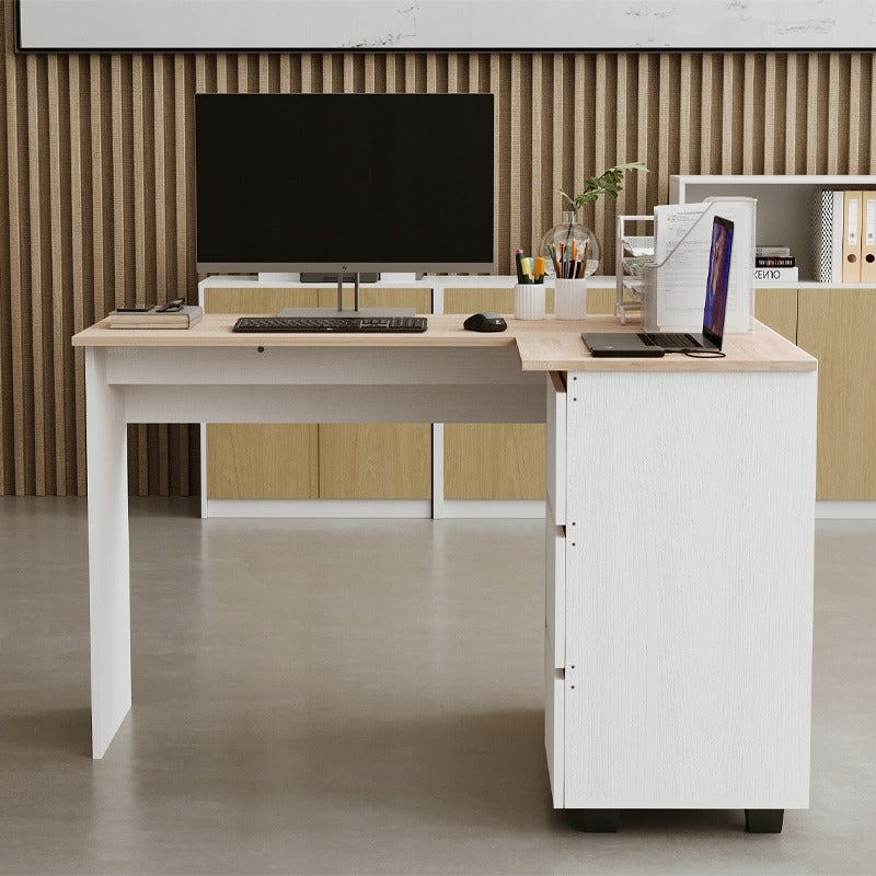 Birou de colț cu raft pentru calculator, 3 sertare, stil loft, modern, 120cm