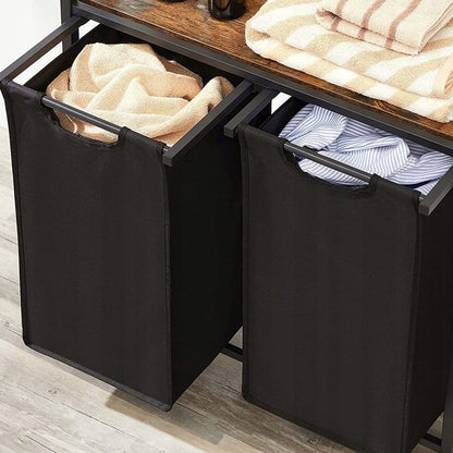 Coș de rufe mare cu două compartimente și raft, suport industrial pentru containere