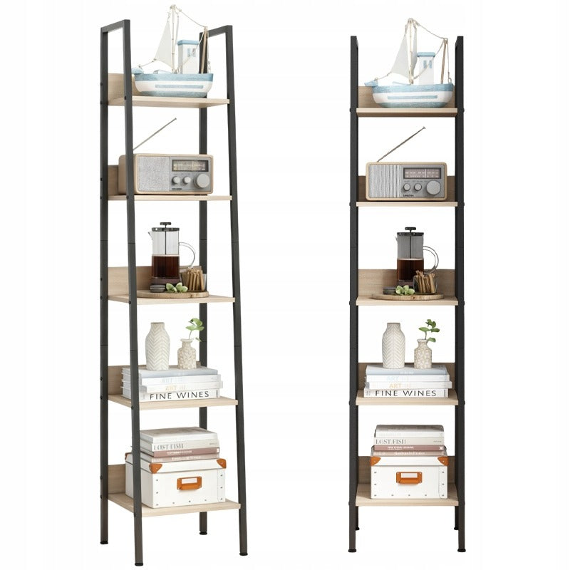 Bibliotecă industrială înaltă, maro deschis, 5 rafturi, stil scară