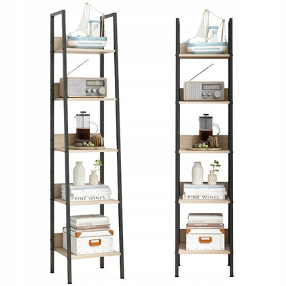 Bibliotecă industrială înaltă, maro deschis, 5 rafturi, stil scară