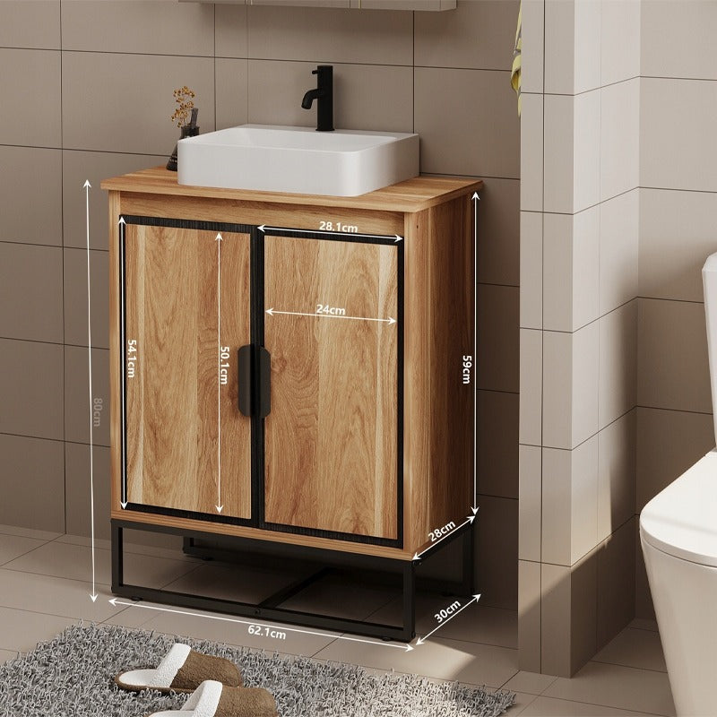 Unitate de baie cu uși loft, raft maro deschis și raft de 82 cm