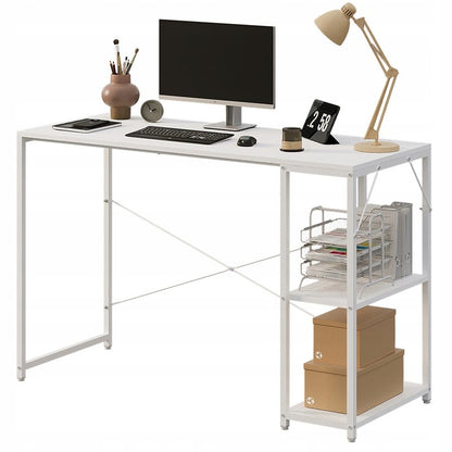Birou pentru computer, masă loft, alb, modern, cu rafturi industriale