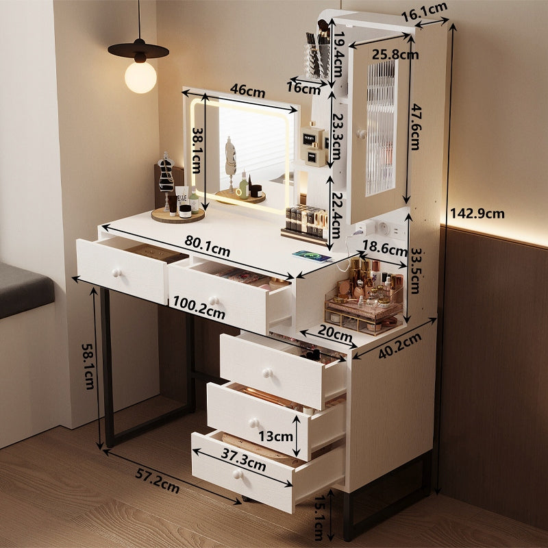 Masă de toaletă modernă, în stil loft, pentru machiaj și cosmetice, cu oglindă LED