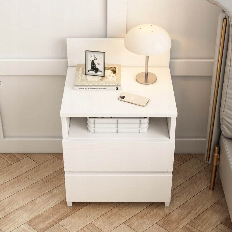 Măsuță de noptieră Alb cu 2 sertare 40 cm - stil loft modern, MDF