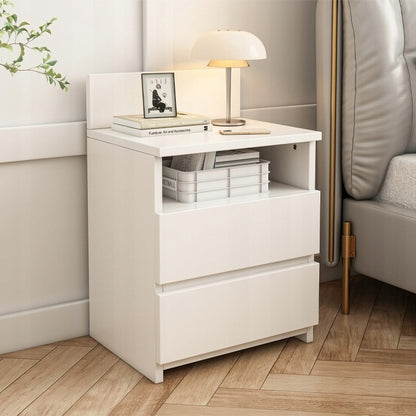 Măsuță de noptieră Alb cu 2 sertare 40 cm - stil loft modern, MDF