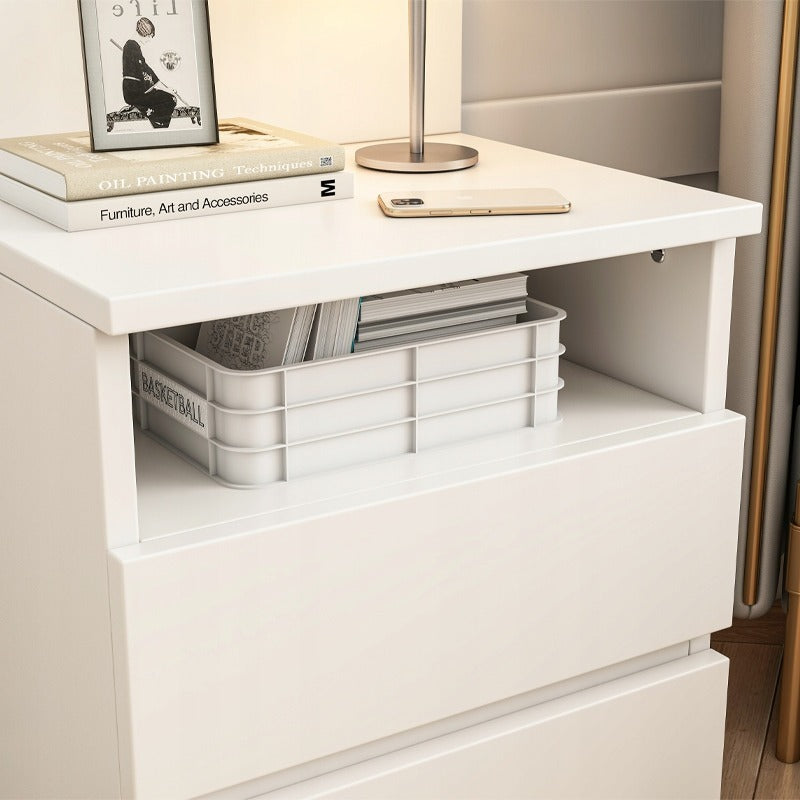 Măsuță de noptieră Alb cu 2 sertare 40 cm - stil loft modern, MDF