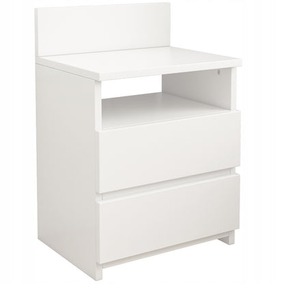 Măsuță de noptieră Alb cu 2 sertare 40 cm - stil loft modern, MDF