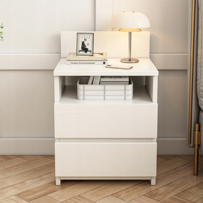 Măsuță de noptieră Alb cu 2 sertare 40 cm - stil loft modern, MDF