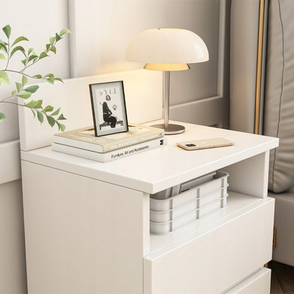 Măsuță de noptieră Alb cu 2 sertare 40 cm - stil loft modern, MDF