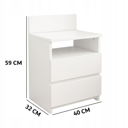 Măsuță de noptieră Alb cu 2 sertare 40 cm - stil loft modern, MDF