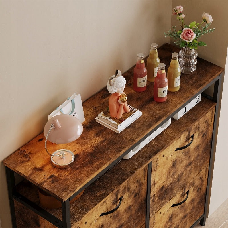 Dulap de pantofi rustic maro pentru intrare, comodă și raft