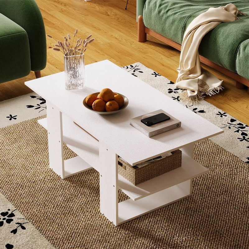 Masă de cafea modernă albă cu raft pentru living, mansardă, mare 120 cm