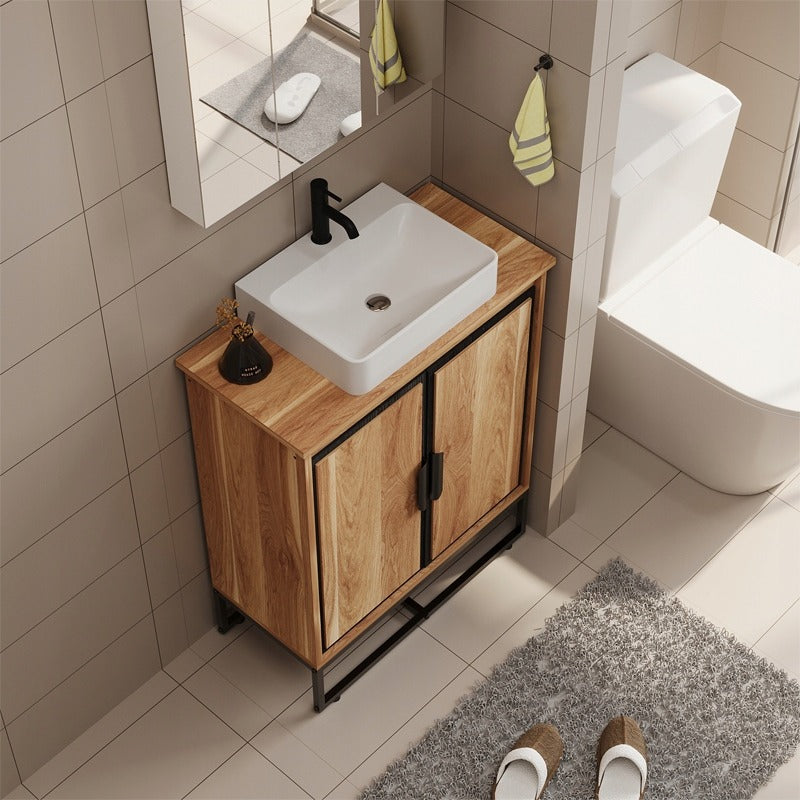 Unitate de baie cu uși loft, raft maro deschis și raft de 82 cm