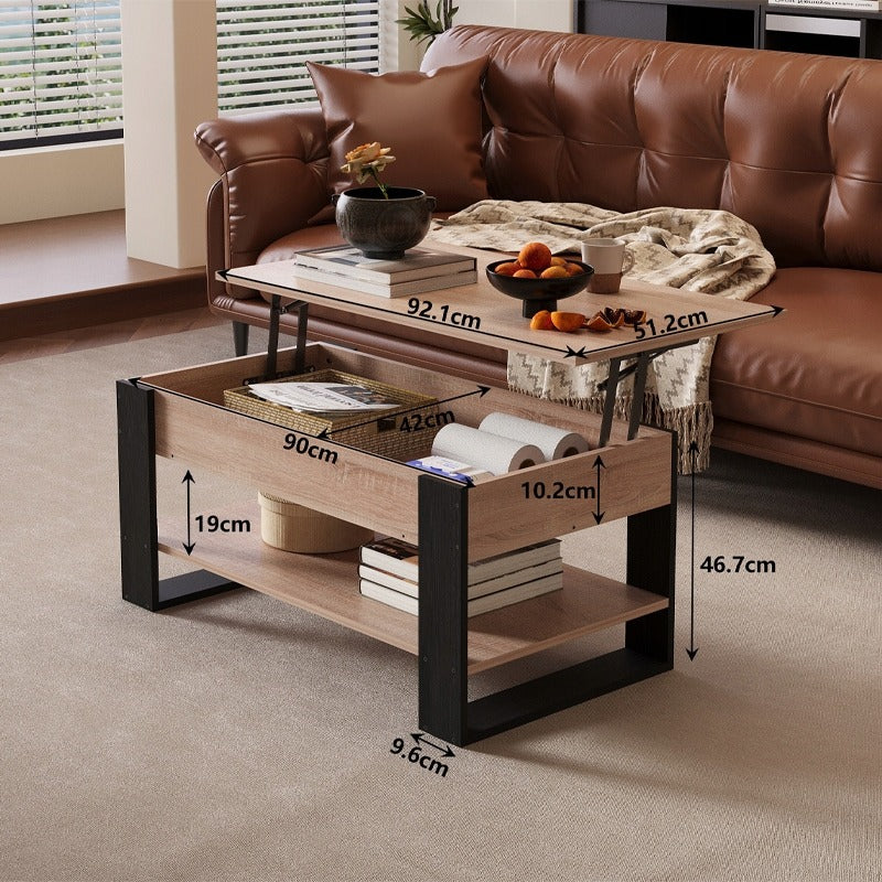Masă de cafea extensibilă în stil loft cu spațiu de depozitare ridicat, maro, 92 cm
