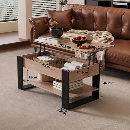 Masă de cafea extensibilă în stil loft cu spațiu de depozitare ridicat, maro, 92 cm