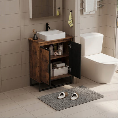 Unitate de baie cu uși tip loft, maro rustic și raft, 82 cm