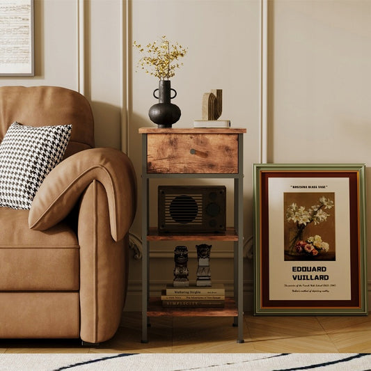 Noptieră cu sertare și raft, în stil industrial retro, maro