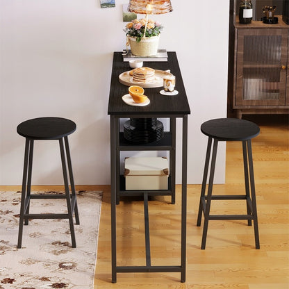 Set Masă de Sufragerie Neagră + Scaune de Bar cu 2 Scaune, Stil Loft Modern