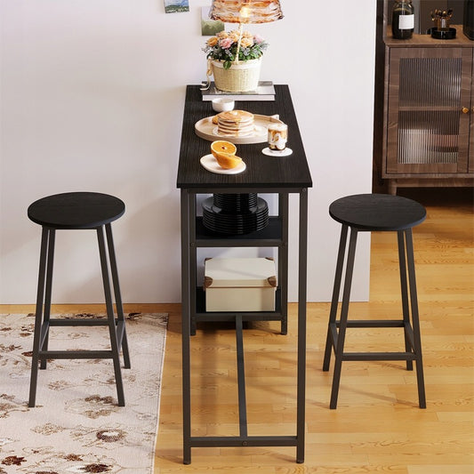 Set Masă de Sufragerie Neagră + Scaune de Bar cu 2 Scaune, Stil Loft Modern