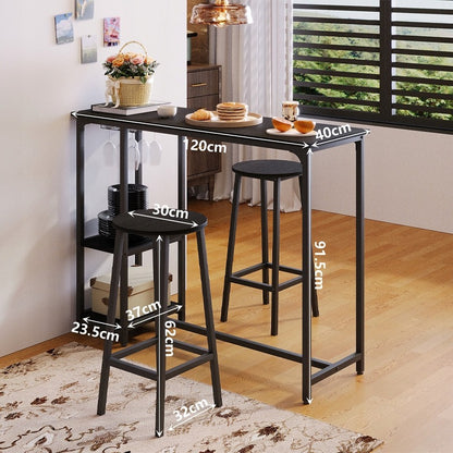 Set Masă de Sufragerie Neagră + Scaune de Bar cu 2 Scaune, Stil Loft Modern