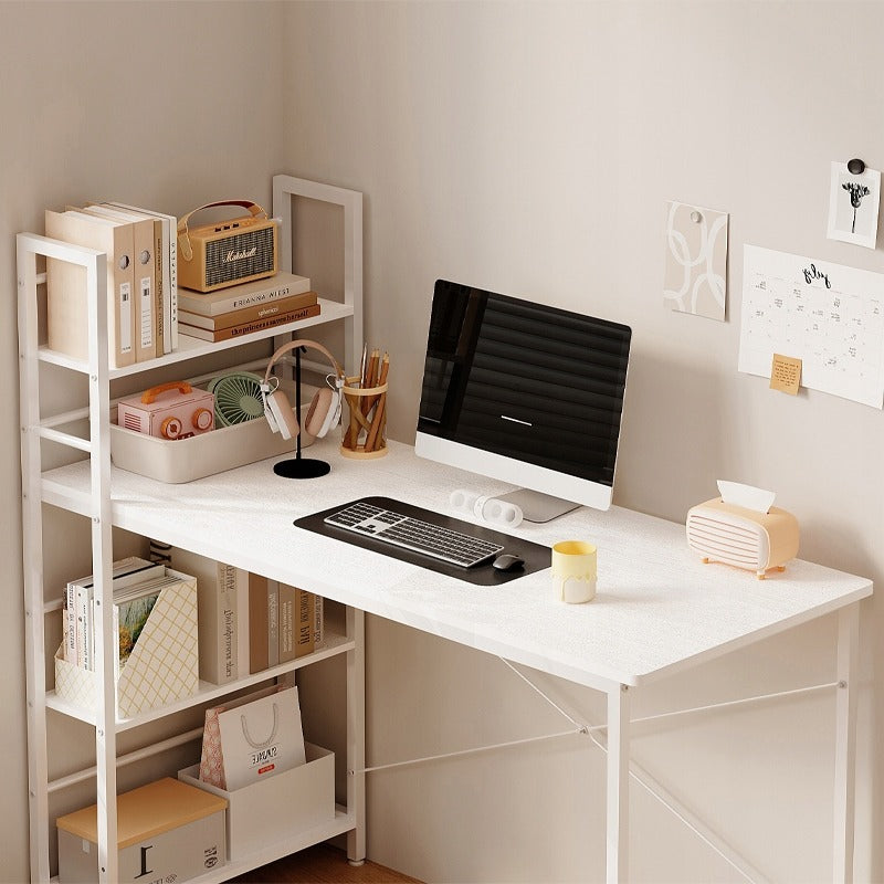 Birou pentru computer, masă loft, alb, stil tineresc, cu rafturi, 120 cm