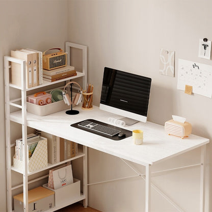 Birou pentru computer, masă loft, alb, stil tineresc, cu rafturi, 120 cm