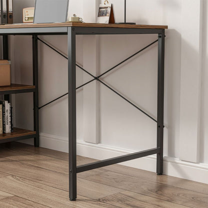 Masă pentru calculator - metal, stil gamer, design loft/industrial, 2 rafturi laterale, 120 cm