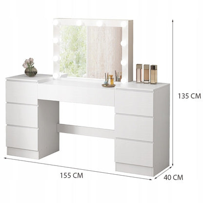 Masă de toaletă albă cu oglindă și sertare pentru machiaj glamour, în stil loft modern.