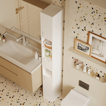 Raft de baie în picioare, coloană îngustă, alb, 1 sertar, practic, stil loft