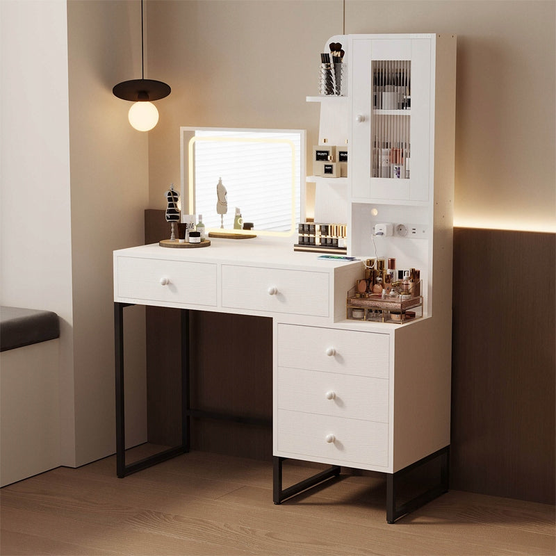 Masă de toaletă modernă, în stil loft, pentru machiaj și cosmetice, cu oglindă LED