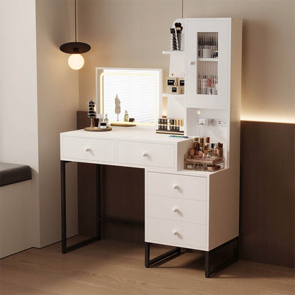 Masă de toaletă modernă, în stil loft, pentru machiaj și cosmetice, cu oglindă LED