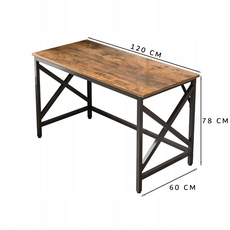 Birou industrial pentru computer, masă maro rustică, cadru metalic, stil loft