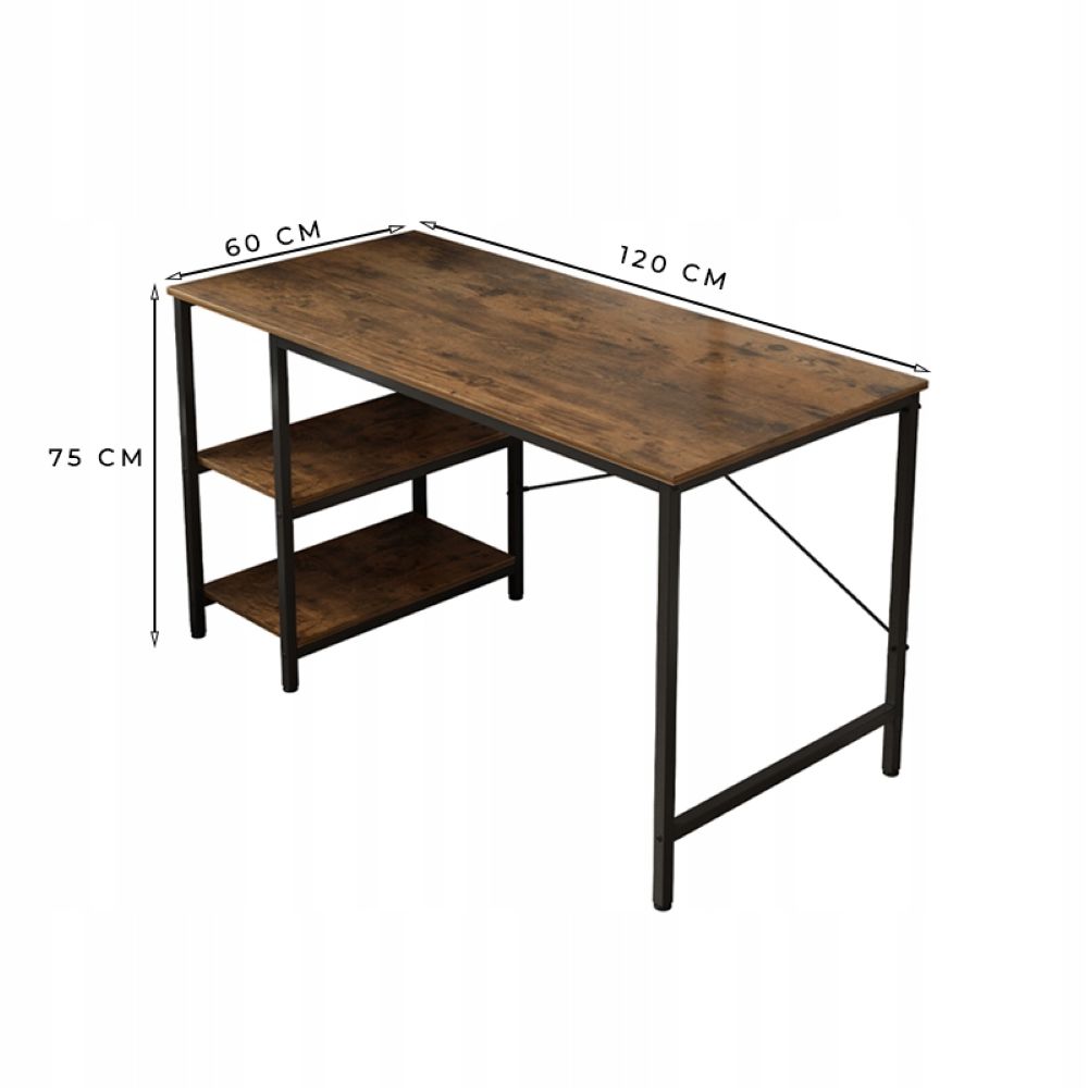 Masă pentru calculator - metal, stil gamer, design loft/industrial, 2 rafturi laterale, 120 cm