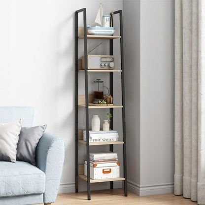 Bibliotecă industrială înaltă, maro deschis, 5 rafturi, stil scară