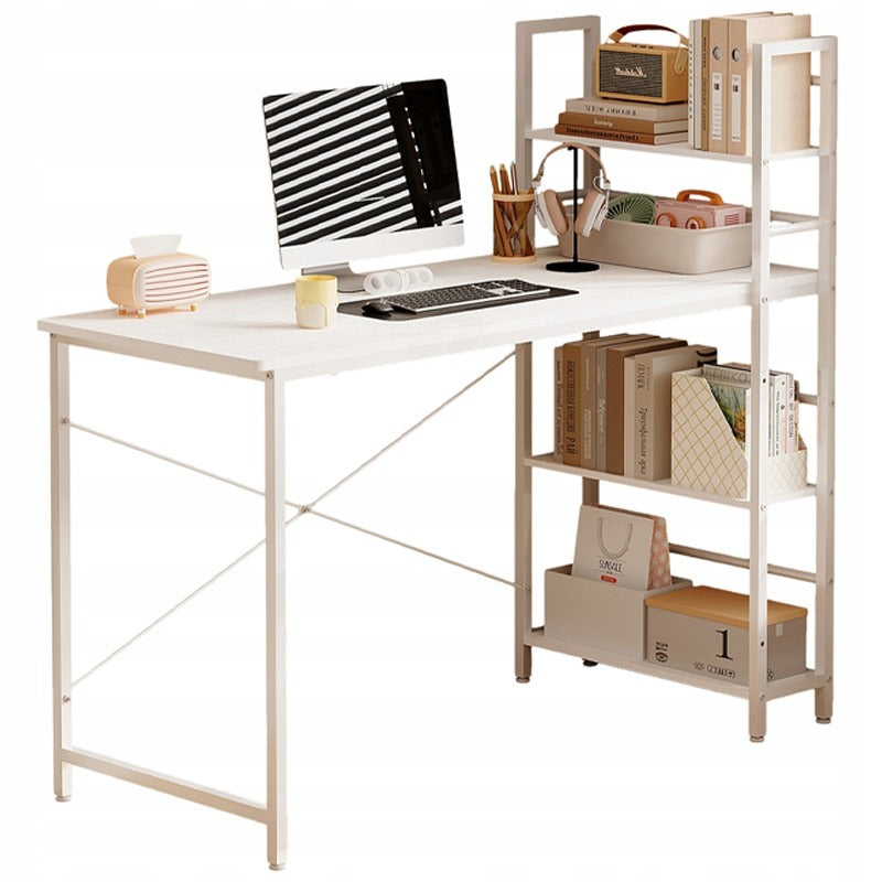 Birou pentru computer, masă loft, alb, stil tineresc, cu rafturi, 120 cm