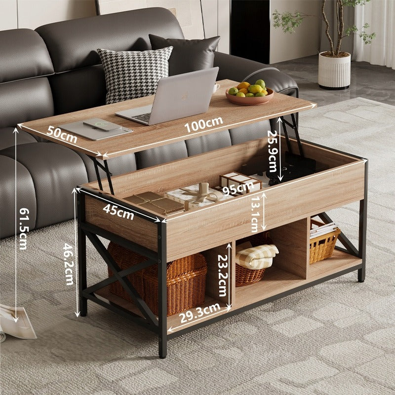 Masă de cafea extensibilă din lemn, stil loft, cu spațiu de depozitare rabatabil, maro, 100 cm