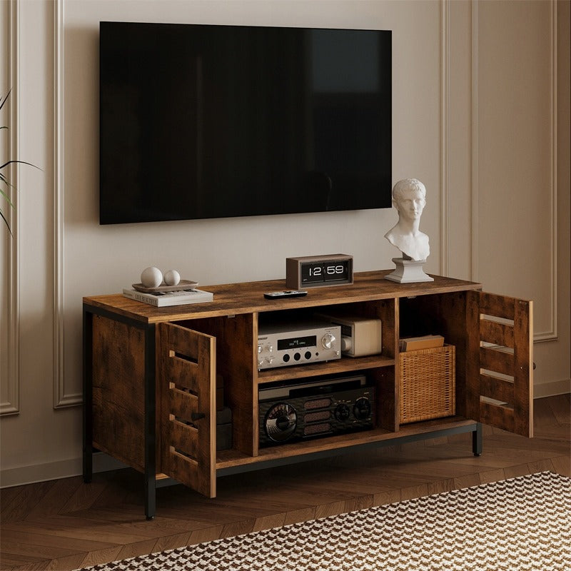 Comodă TV vintage tip loft cu 2 uși, maro rustic, 110cm