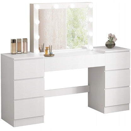 Masă de toaletă albă cu oglindă și sertare pentru machiaj glamour, în stil loft modern.