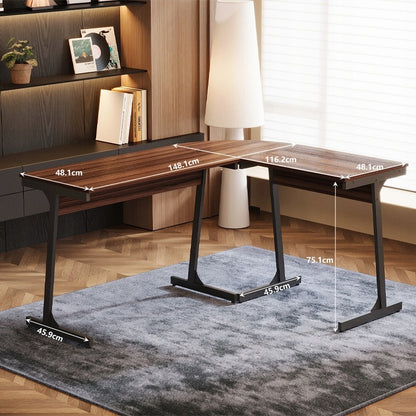 Birou de colț pentru calculator, modern, industrial, maro închis, stil loft, 148 cm